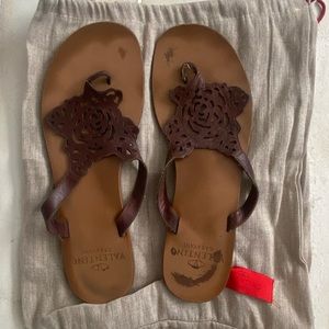 Rare Valentino Embossed Rose petals slip on leather laced sandals